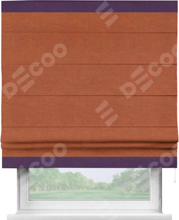 Римская штора «Кортин» с кантом Горизонт, для проема, ткань вельвет терракотовый