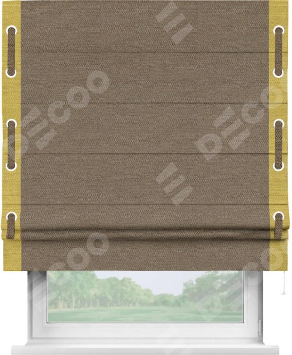Римская штора «Кортин» с кантом Стрим Дуо (люверсы с пояском), для проема, ткань лён светло-коричневый