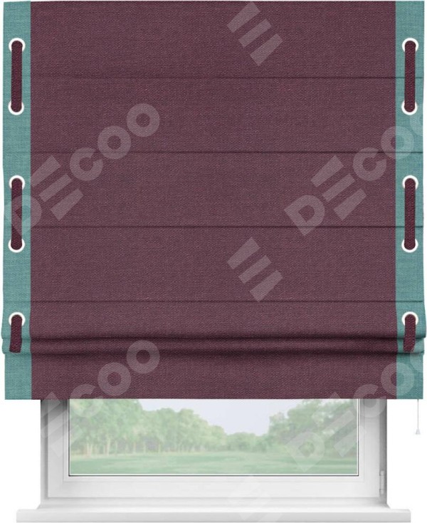 Римская штора «Кортин» с кантом Стрим Дуо (люверсы с пояском), для проема, ткань лён фиолетовый
