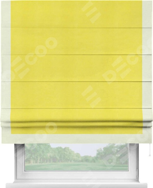 Римская штора «Кортин» с кантом Виктория, для проема, ткань вельвет cветло-желтый