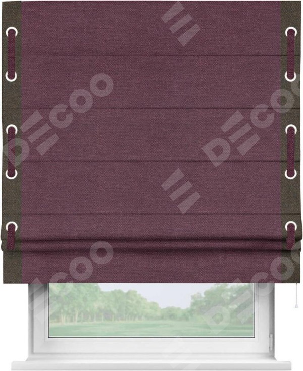 Римская штора «Кортин» с кантом Стрим Дуо (люверсы с пояском), для проема, ткань лён фиолетовый