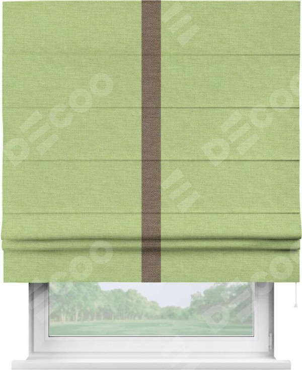 Римская штора «Кортин» с кантом Хайвэй, для проема, ткань лён зеленый
