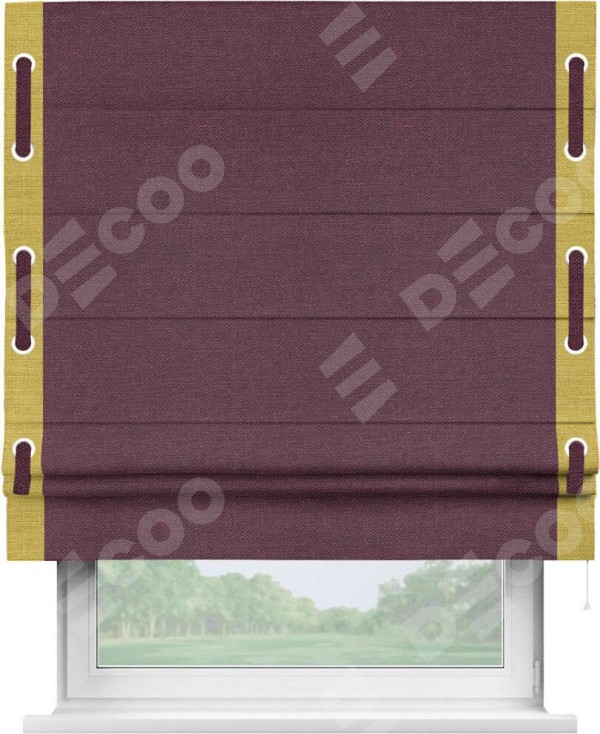 Римская штора «Кортин» с кантом Стрим Дуо (люверсы с пояском), для проема, ткань лён фиолетовый