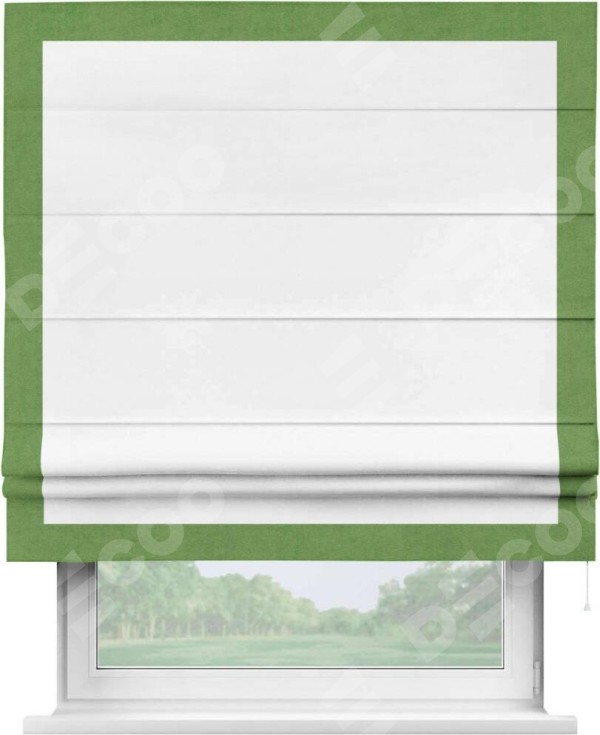 Римская штора «Кортин» с кантом Чесс, для проема, ткань вельвет белый