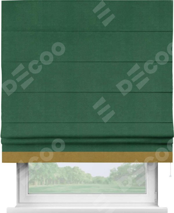 Римская штора «Кортин» с кантом Джестер, для проема, ткань вельвет зеленый