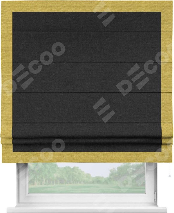 Римская штора «Кортин» с кантом Чесс, для проема, ткань лён черный