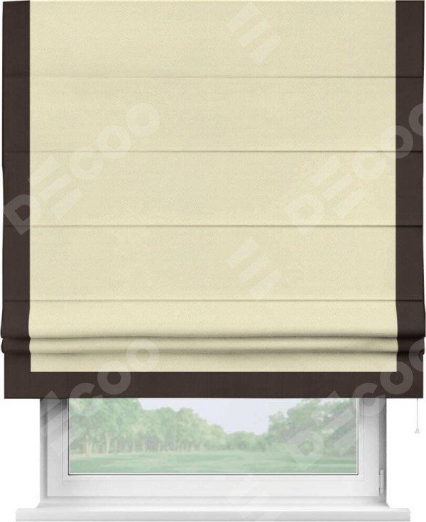 Римская штора «Кортин» с кантом Виктория, для проема, ткань блэкаут однотонный бежевый