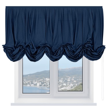 Австрийская штора «Кортин», ткань лён кашемир тёмно-синий