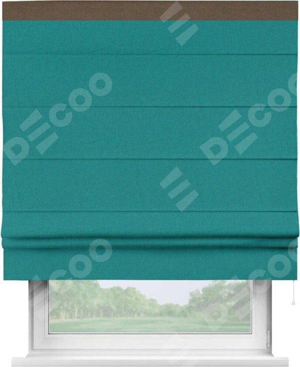 Римская штора «Кортин» с кантом Кинг, для проема, ткань лён димаут, тёмно-бирюзовый