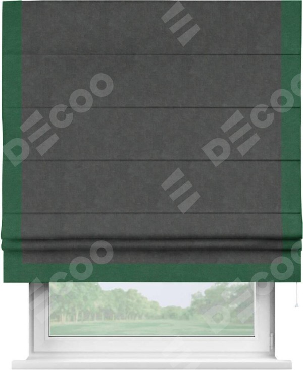 Римская штора «Кортин» с кантом Виктория, для проема, ткань вельвет цвет тёмно-серый