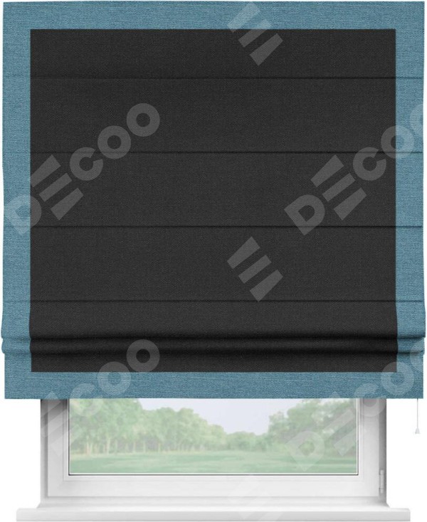 Римская штора «Кортин» с кантом Чесс, для проема, ткань лён черный