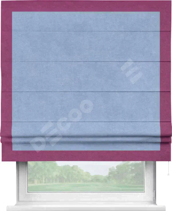 Римская штора «Кортин» для проема, вельвет васильковый с кантом Чесс