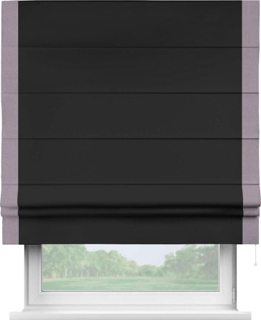 Римская штора «Cortin» для проёма, блэкаут однотонный черный с кантом Стрим Дуо