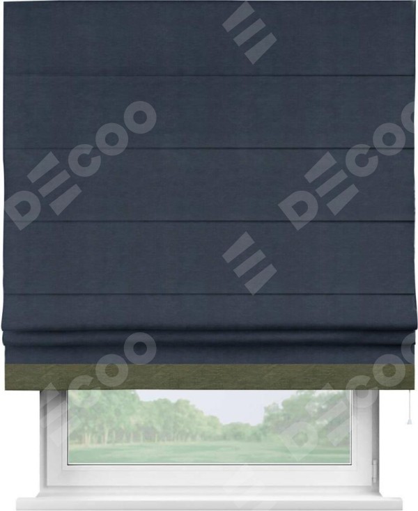 Римская штора «Кортин» с кантом Джестер, для проема, ткань софт однотонный тёмно-синий