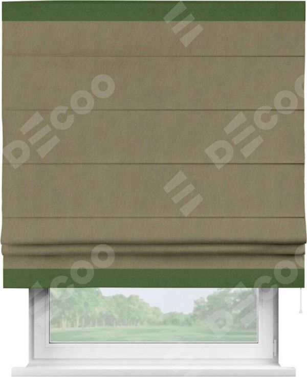 Римская штора «Кортин» с кантом Горизонт, для проема, ткань блэкаут однотонный бежево-золотой