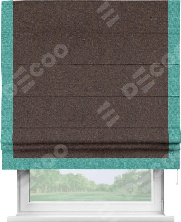 Римская штора «Кортин» с кантом Виктория, для проема, ткань лён коричневый