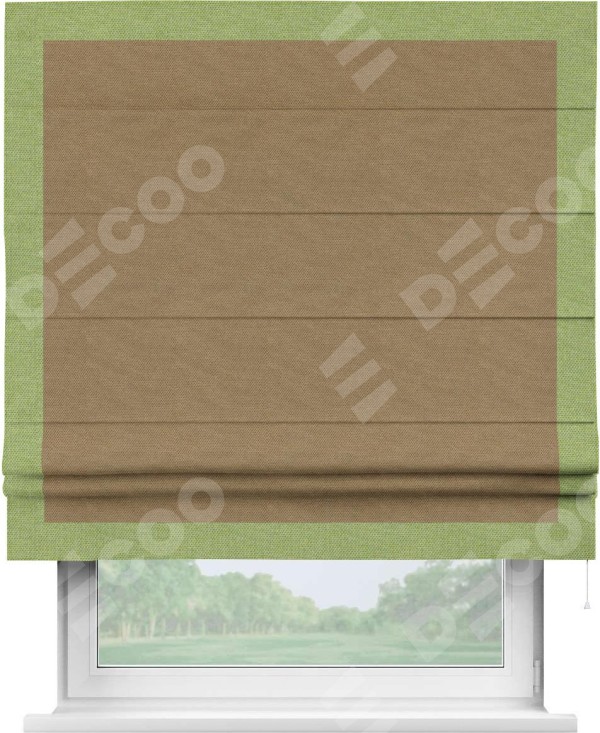 Римская штора «Кортин» с кантом Чесс, для проема, ткань лён димаут, коричневый