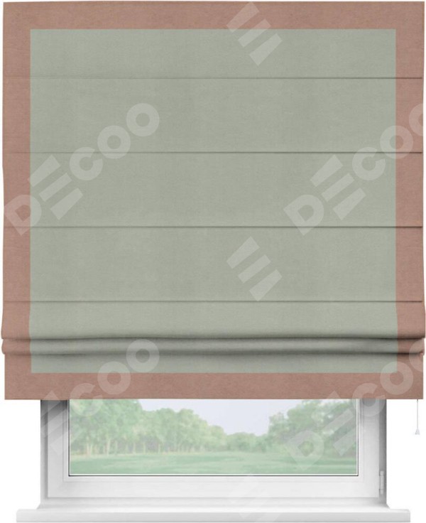 Римская штора «Кортин» с кантом Чесс, для проема, ткань вельвет cветло-серый