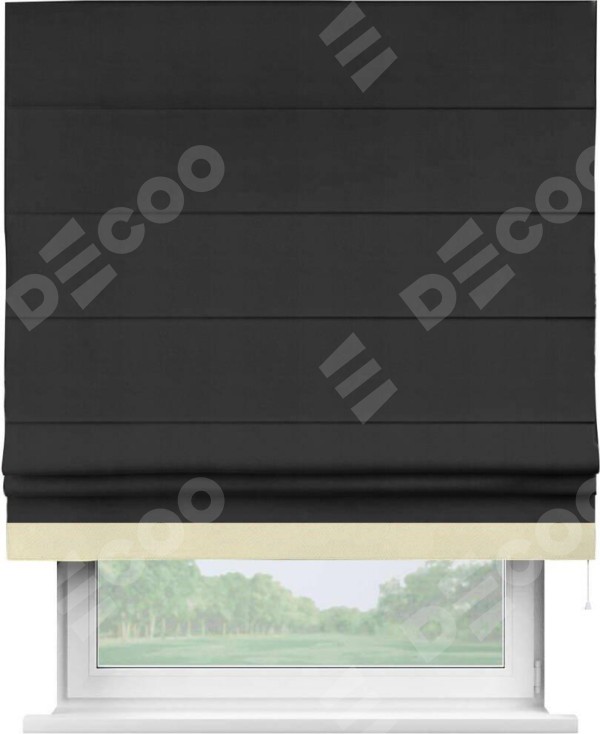 Римская штора «Кортин» с кантом Джестер, для проема, ткань блэкаут однотонный черный