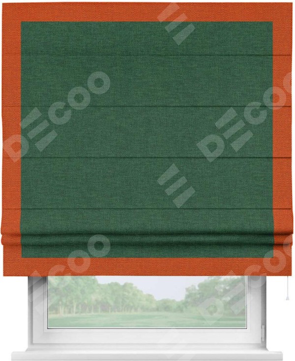 Римская штора «Кортин» с кантом Чесс, для проема, ткань лён серо-зеленый