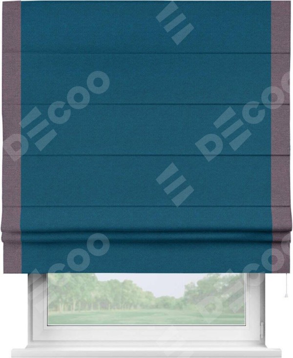 Римская штора «Кортин» с кантом Стрим Дуо, для проема, ткань лён димаут, синий