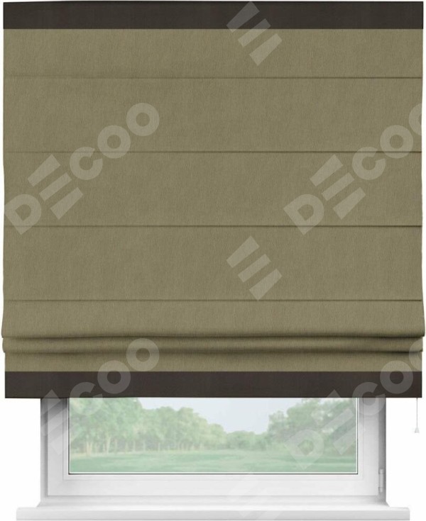 Римская штора «Кортин» с кантом Горизонт, для проема, ткань блэкаут однотонный бежево-золотой