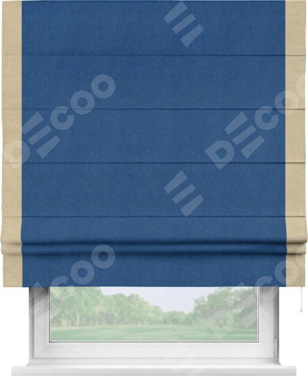 Римская штора «Кортин» с кантом Стрим Дуо, для проема, ткань вельвет синий