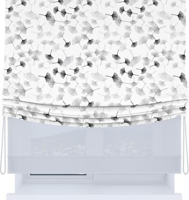 Римская штора «Кортин», день-ночь с мягкими складками, «Дымчатые листочки»