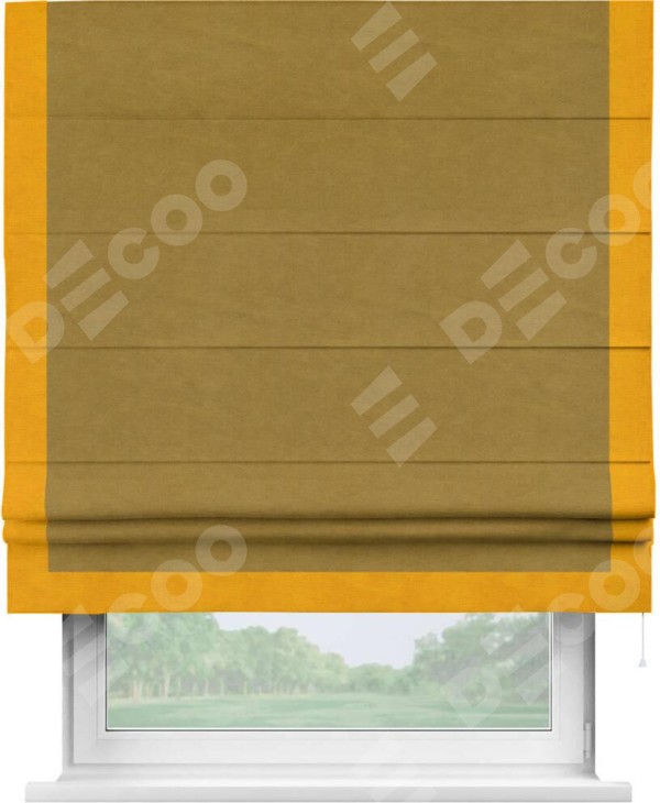 Римская штора «Кортин» с кантом Виктория, для проема, ткань вельвет светло-коричневый