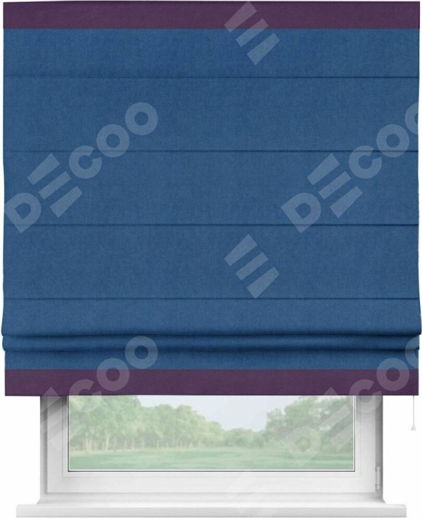Римская штора «Кортин» с кантом Горизонт, для проема, ткань вельвет синий