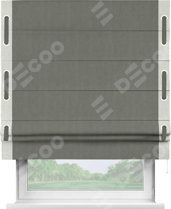 Римская штора «Кортин» с кантом Стрим Дуо (люверсы с пояском), для проема, ткань блэкаут однотонный тёмно-серый